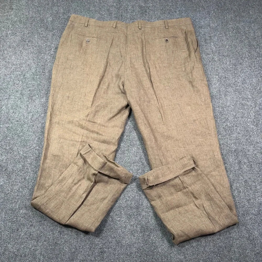 Joseph Abboud Heritage Pants Mens 44 100% Linen Leomaster Italian Brown Unhemmed